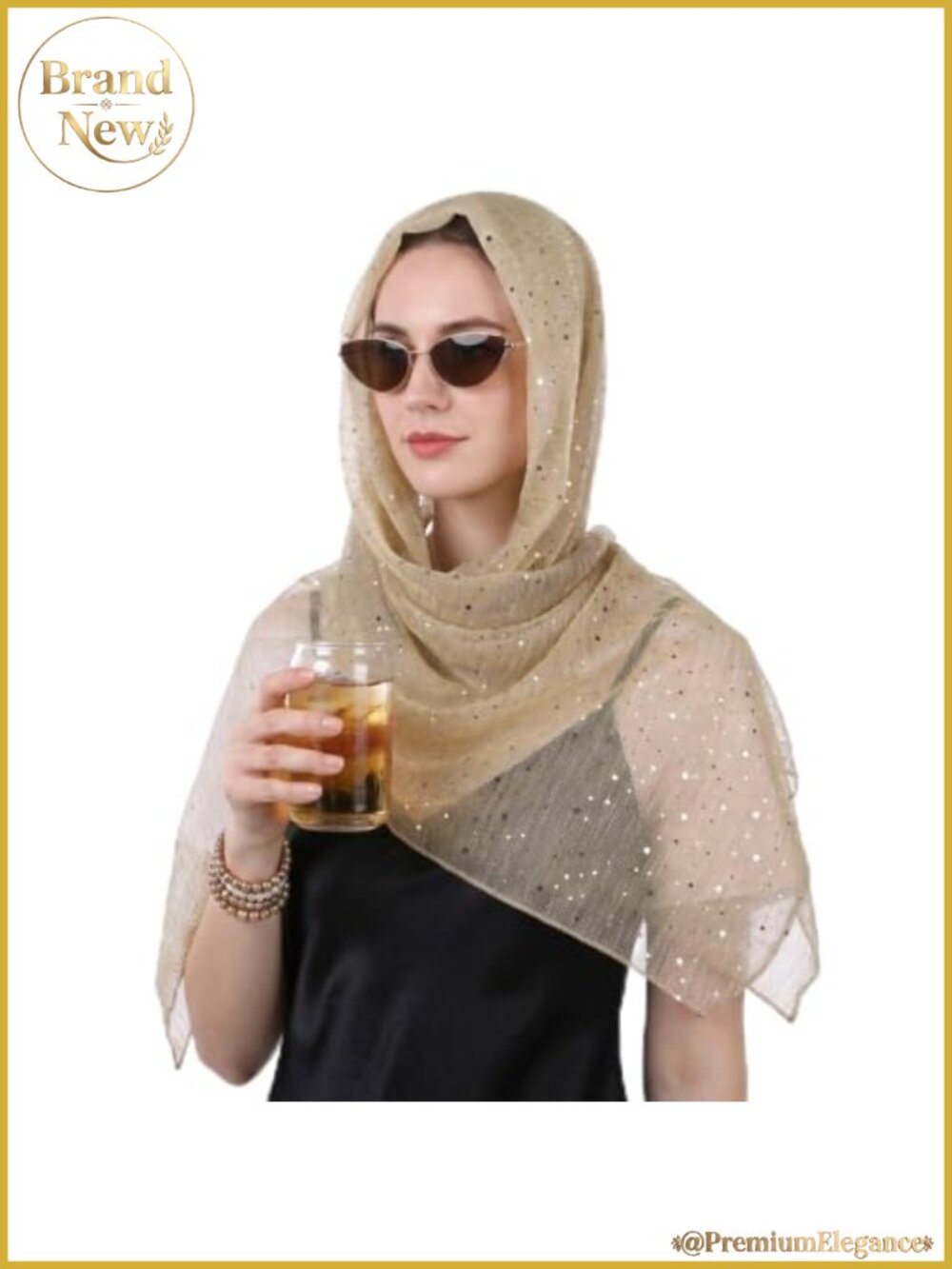 Sequin Sparkly Sheer Mesh Head Scarf Wrap Shawl